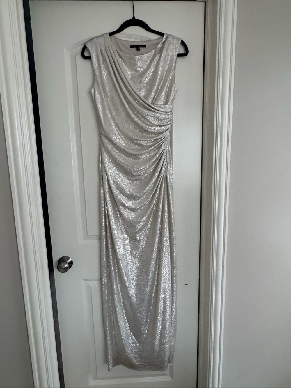 Alex Marie Silver Sleeveless Drape Maxi Dress